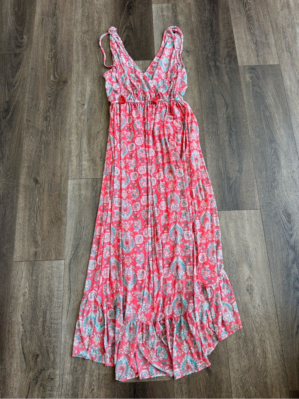Coco Reef Coral Floral Maxi Dress with V-Neck